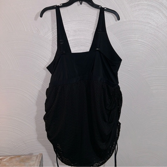 SWIM BY CACIQUE Size 28 Black Crochet NO-WIRE One-Piece Swim Dress Swimsuit - Picture 8 of 10